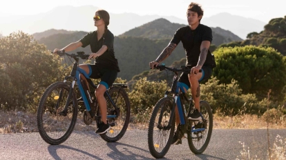 Close up on couple with electric bikes