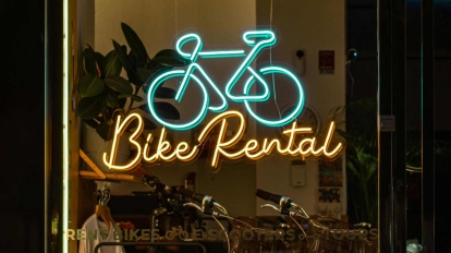 Neon Sign of a Bike Rental Shop