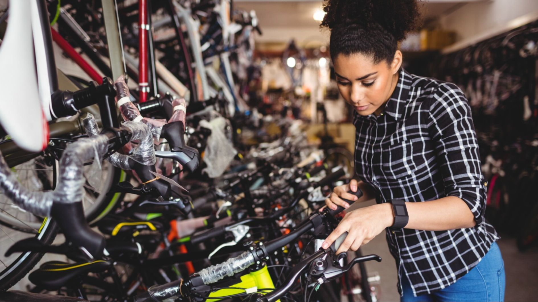 Mechanic examining bicycles